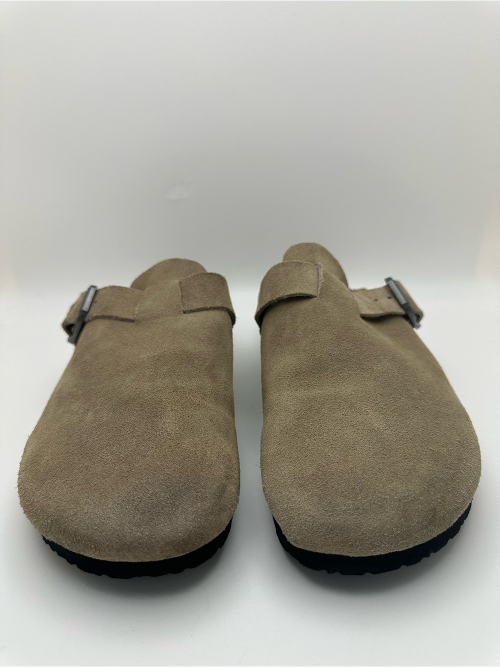 Fitory Leather Suede Slip-On Clog with Buckle - Taupe Sz 41/US 9 - Picture 10 of 14